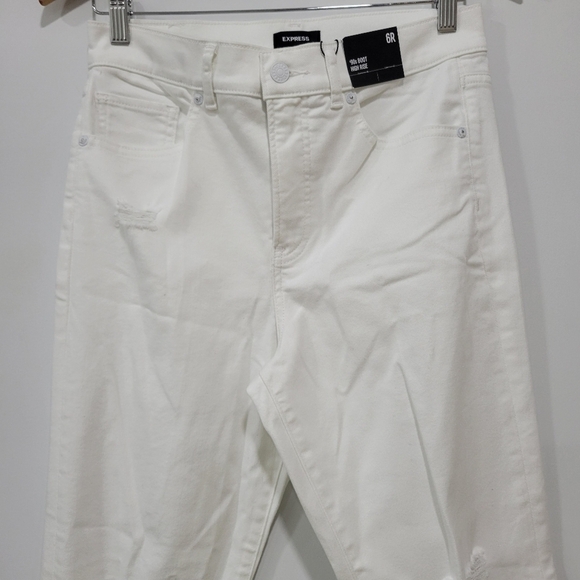 Express 90s Boot High-Rise White Distressed Jeans Size 6 - Picture 9 of 11